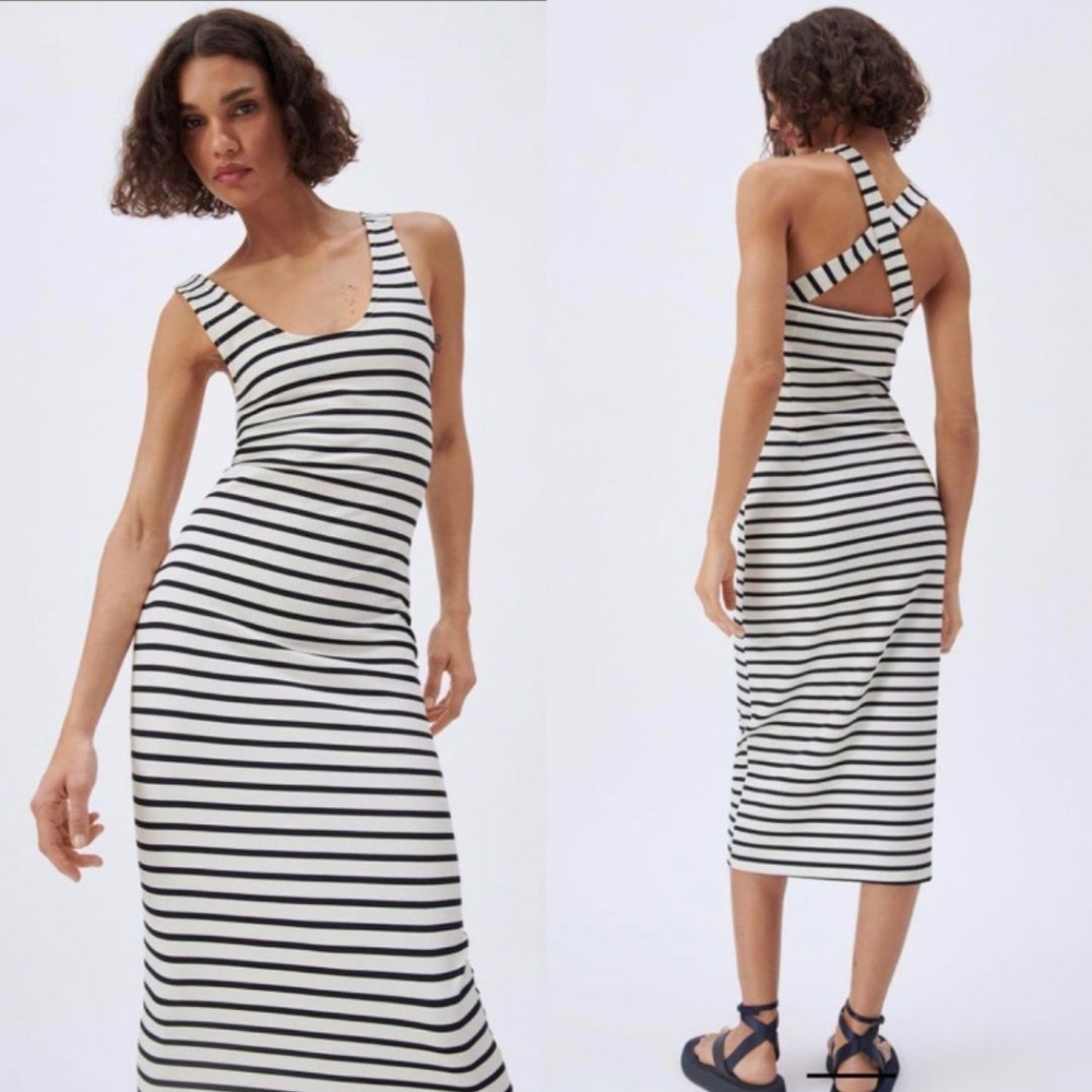 Zara Striped Dress with Criss Cross Back.